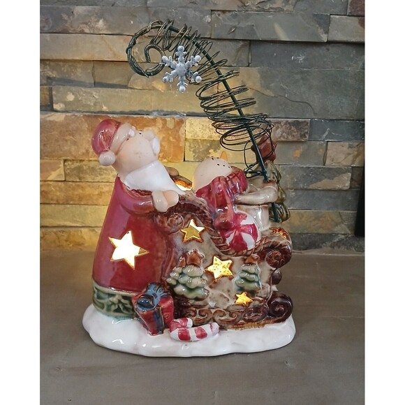 Wegmans Other - Christmas Holiday Jingle Ceramic Santa & Snowman on Sled Tea Light Candle Holder